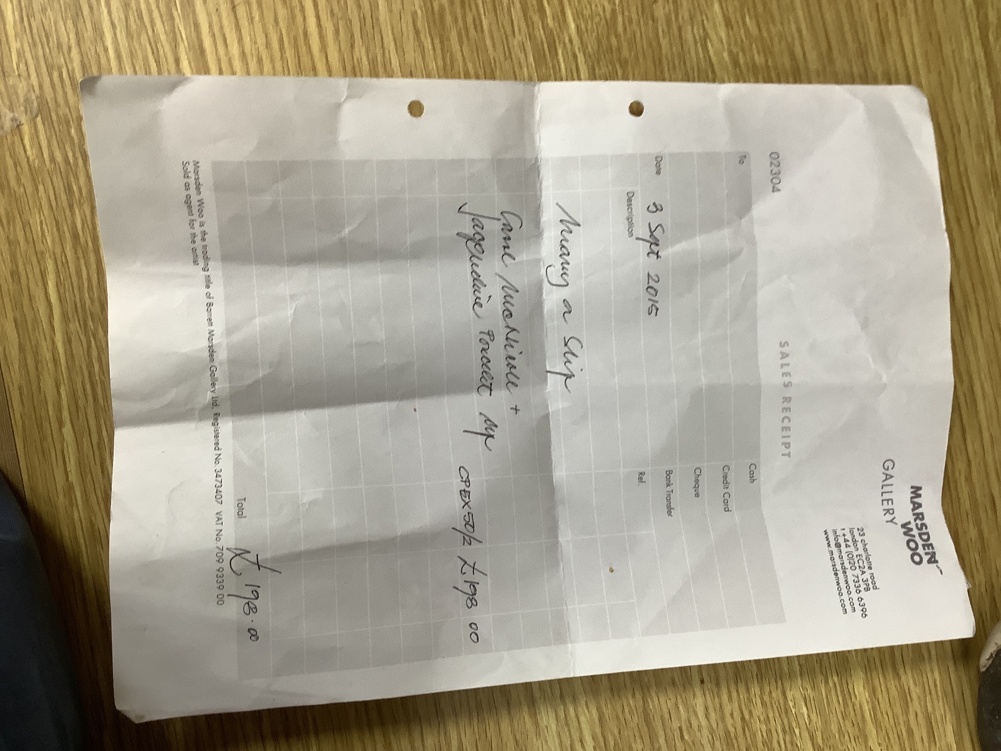 Carol McNicoll (b.1943), ‘Many a slip’ cup and another cup, with purchase receipt from Marsden Woo Gallery, 3 September 2015, tallest 10cm, (2)